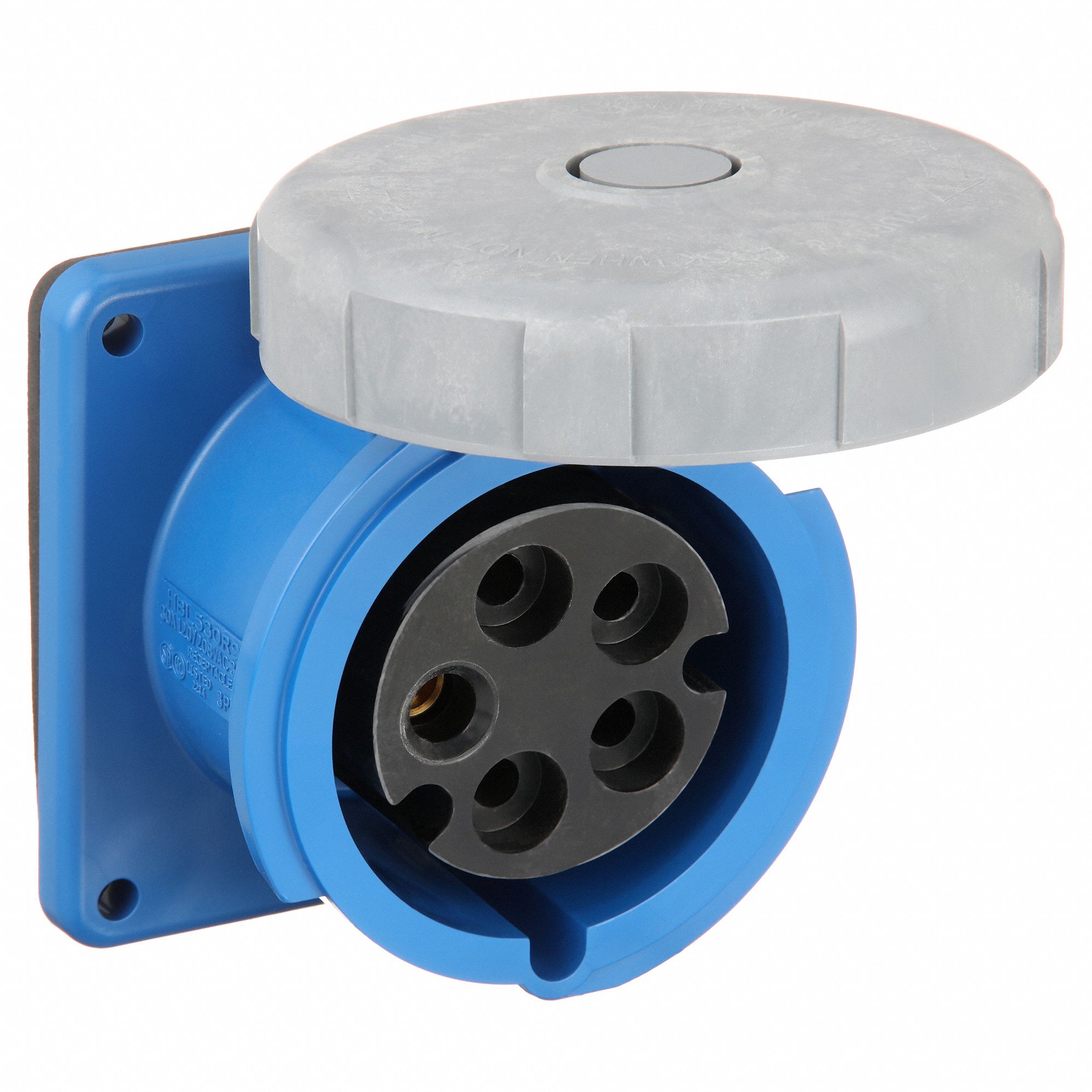 Watertight Pin and Sleeve Receptacle: 30 A, 120/208V AC, 5 hp Horsepower Rating, IEC Grounding, Blue