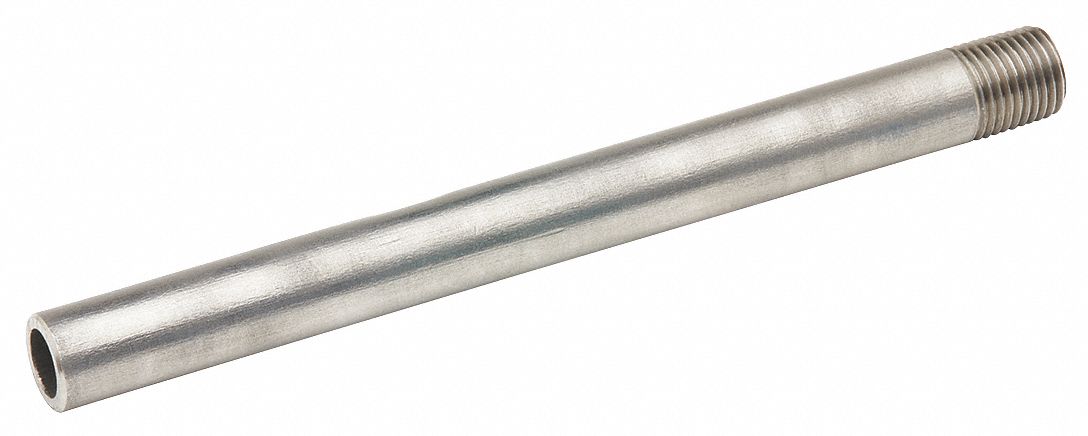 Nipple: 316 Stainless Steel, 1 1/4 in Nominal Pipe Size, 6 in Overall Lg, Threaded on One End