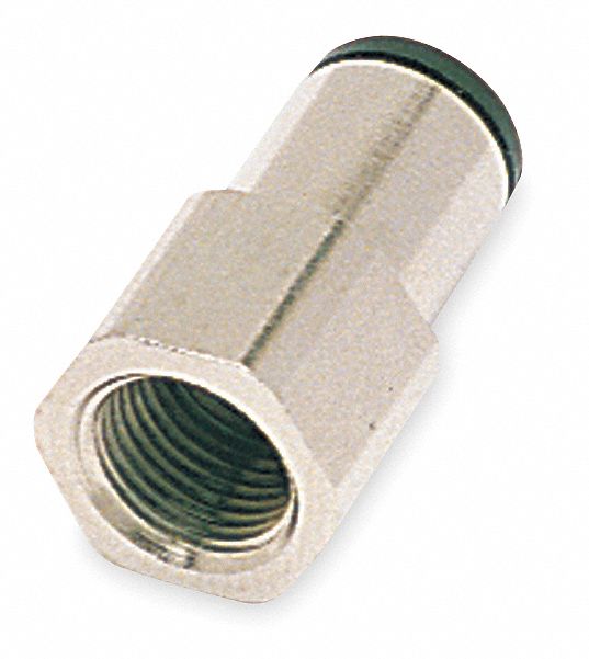 FEMALE ADAPTER: NYLON, PUSH-TO-CONNECT X FBSPP, FOR 8 MM TUBE OD, ¼ IN PIPE, BLACK, 10 PK