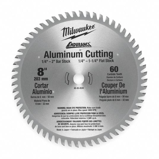 Milwaukee Circular Saw Blade Aluminum Brass Copper Non Ferrous Metals Materials Cut 8 In Blade Dia 1xel6 48 40 4540 Grainger