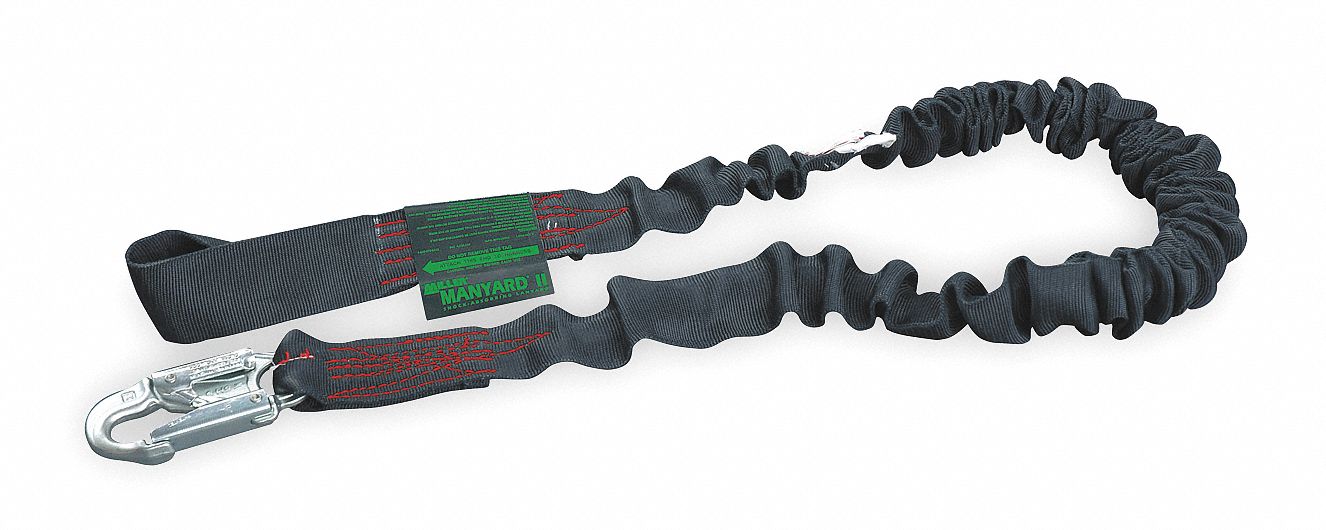 Shock-Absorbing Lanyard: Tubular Webbing, Arc-Flash Rated, Steel Snap Hook, Kevlar Web Loop