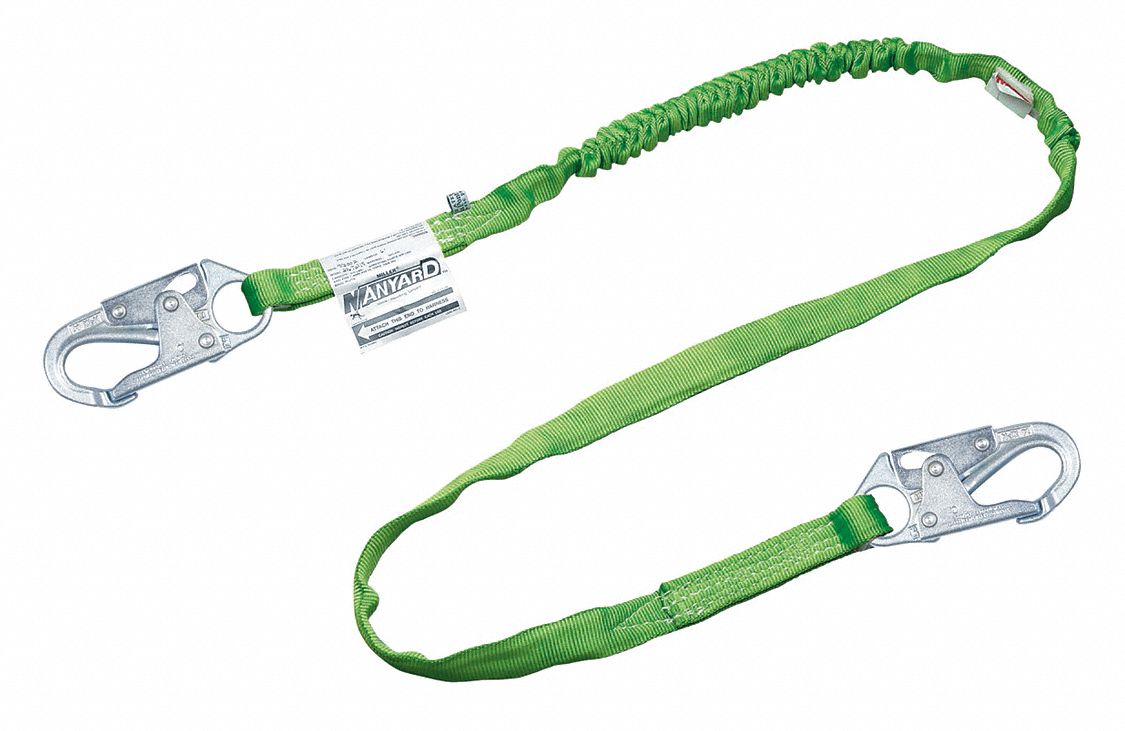 Shock-Absorbing Lanyard: Tubular Webbing, Steel Snap Hook, Steel Snap Hook, 310 lb Capacity