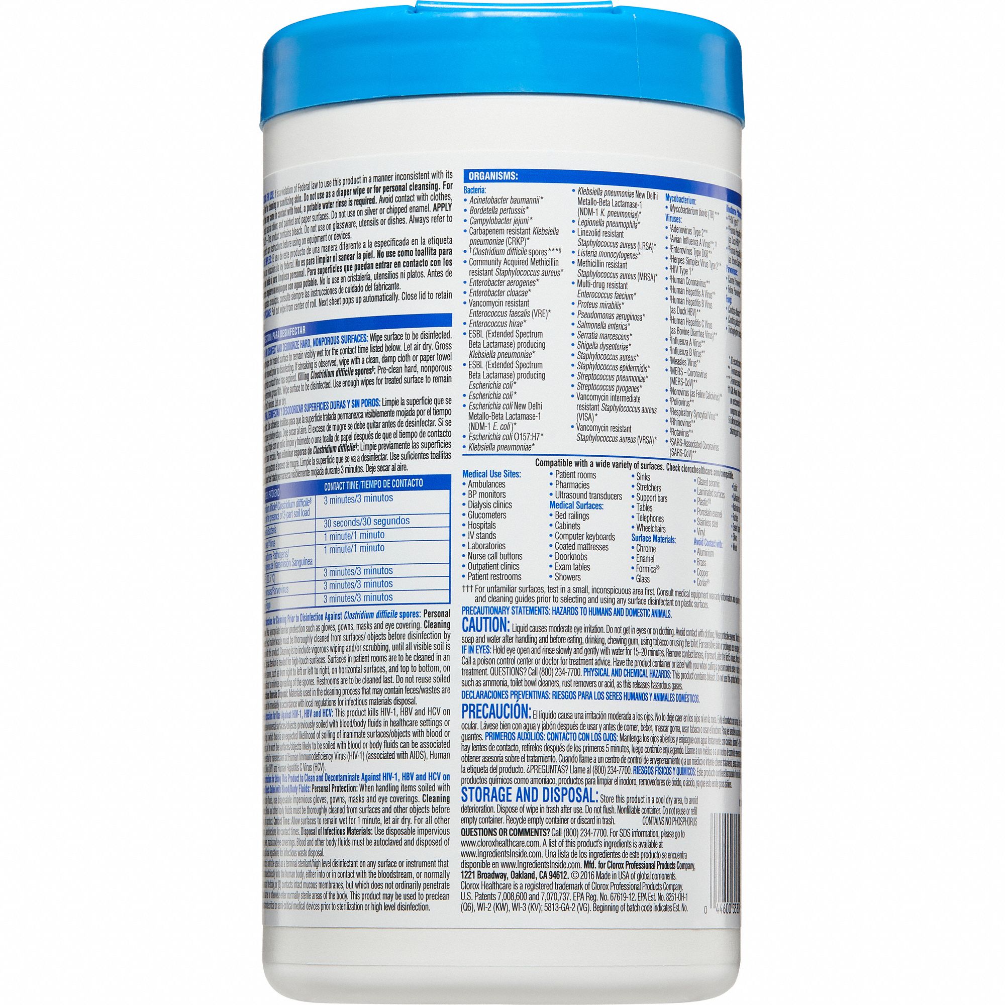 CLOROX HEALTHCARE Germicidal Disinfecting Wipes: Canister, 70 ct ...