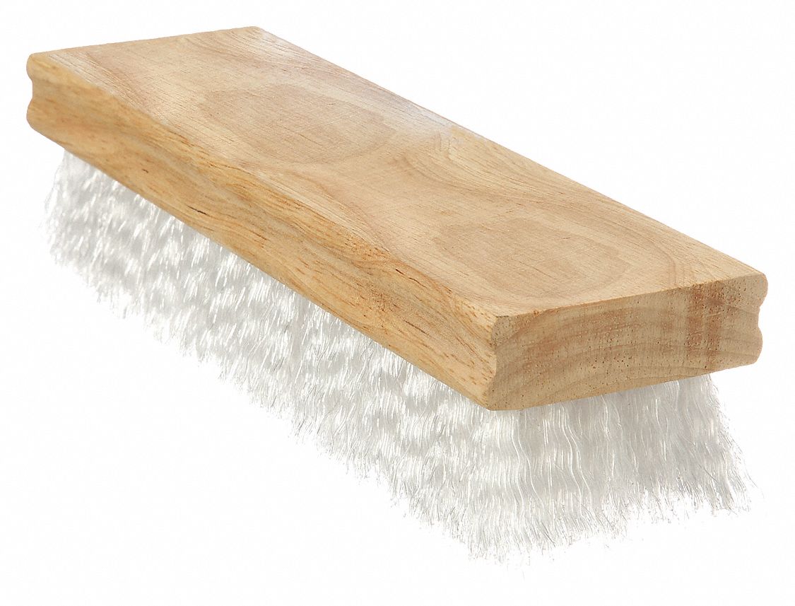 Scrub Brush: Medium, Wood, 8 in Brush Lg, 8 in Handle Lg, 2 3/4 in Head Wd, White
