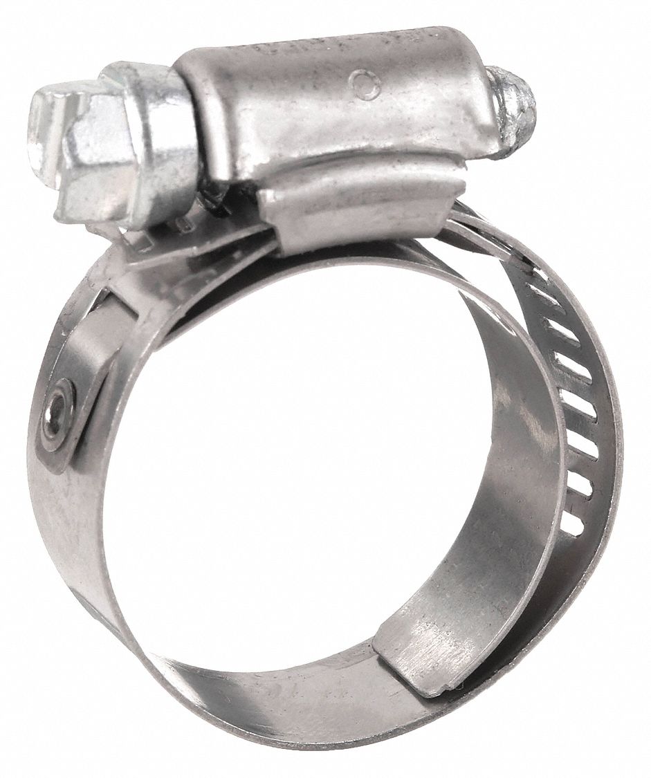 Worm Gear Hose Clamp: 201 Stainless Steel, Lined Band, 2 5/16 in – 3 1/4 in  Clamping Dia, 10 PK