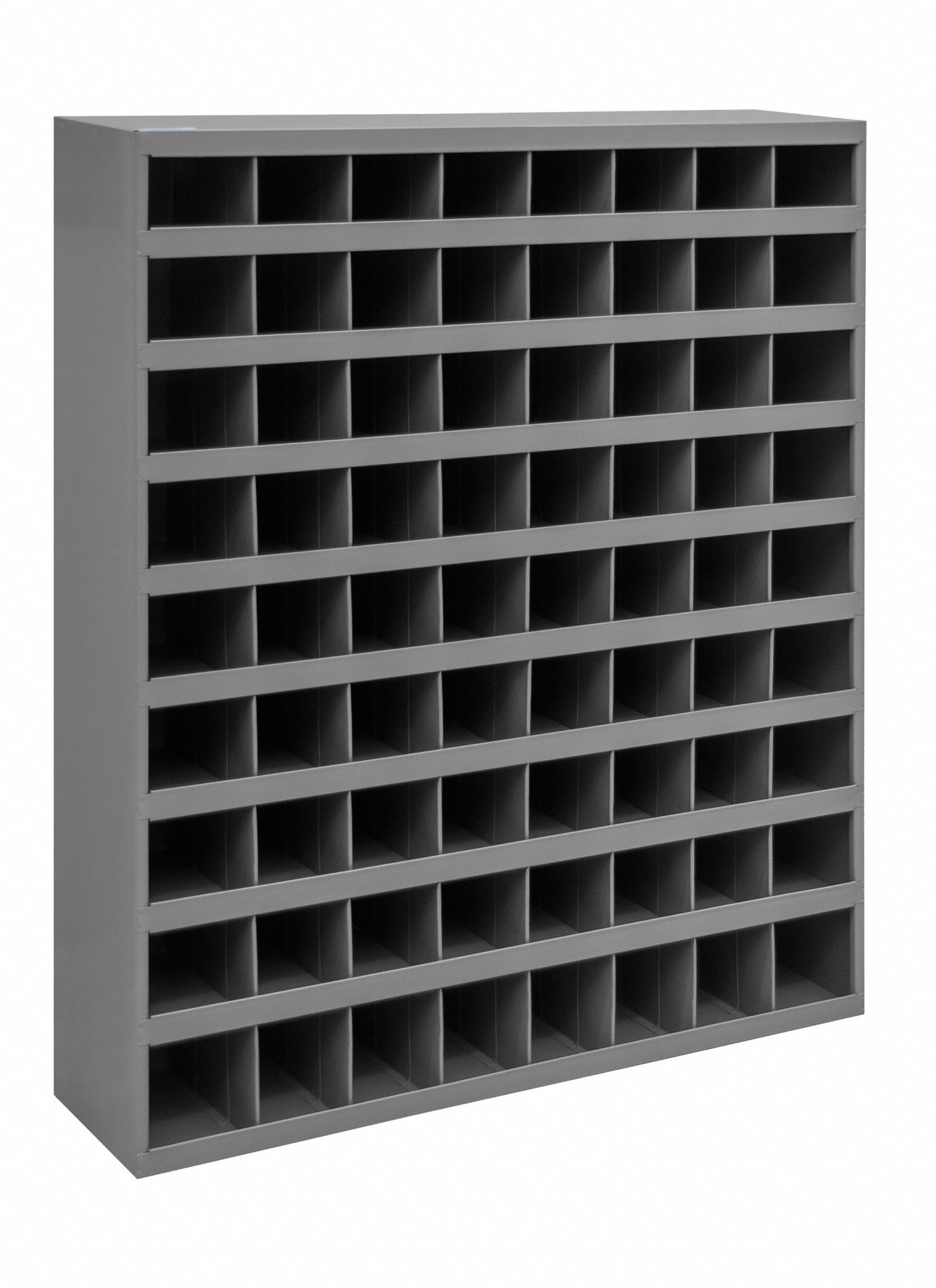 PIGEONHOLE BIN UNIT, 34 IN X 8½ IN X 42 IN, 72 COMPARTMENTS, GREY, STEEL