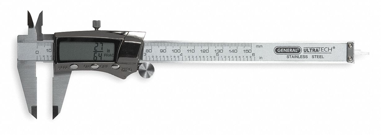 Fractional-Display Digital Caliper: 0 in to 6 in/0 to 153 mm Range