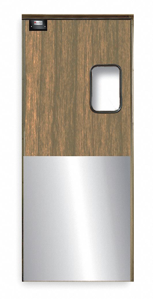 Swinging Door: Laminate, 1 Doors, Natural Wood, 3 ft Door Wd, 7 ft Door Ht, Window Included, Zinc