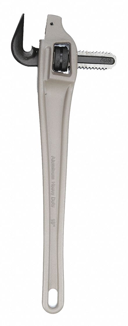 OFFSET PIPE WRENCH, ALUMINUM, 2 1/2 IN JAW CAPACITY, SERRATED, 18 IN OVERALL L, I-BEAM
