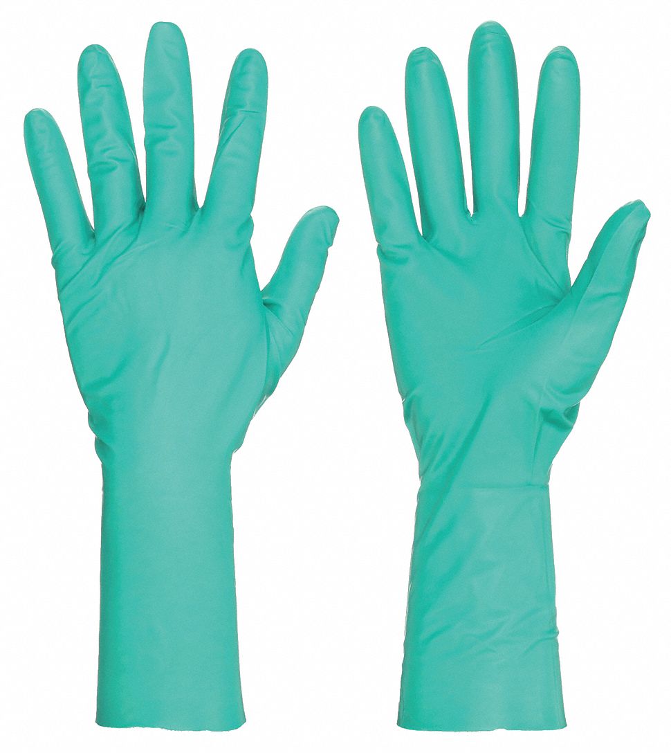 Disposable Gloves: ISO 5, Sterile, 7 mil, Neoprene, M ( 8 ), Grain, Fingertips, Green, 200 PK