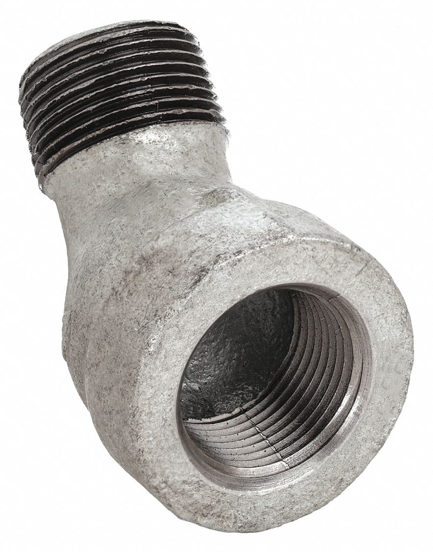COUDE M&Acirc;LE-FEMELLE, 45 DEGREES, RACCORD 1 PO X 1 PO, NPT X NPT FEMELLE, GALVANIS&Eacute;, FONTE MALL&Eacute;ABLE, BLANC
