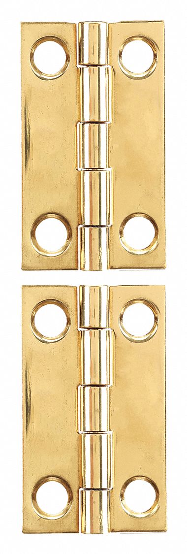 Butt Hinge: Brass, Full Surface, 7/16 in Leaf Wd, 2 PK