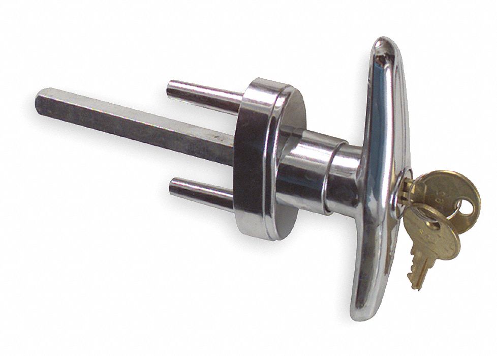 GRAINGER APPROVED T Handle, Locking, Steel, Chrome, 5 3/4 in Length (In.), 1 3/32 in Width (In