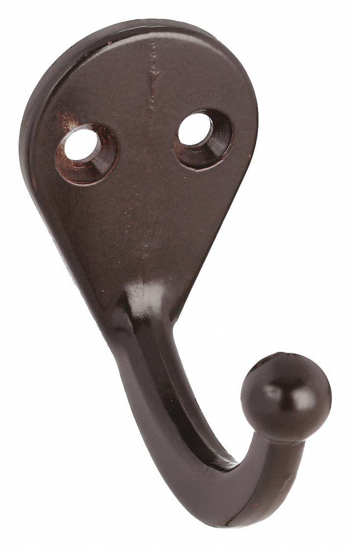 COAT AND HAT HOOK,BRONZE,L 1 3/4 IN