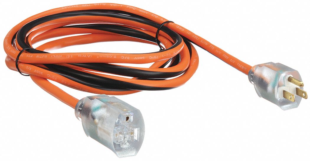 LIGHTED EXTENSION CORD, 10 FT CORD, 14 AWG WIRE SIZE, 14/3, SJTW, NEMA 5-15P