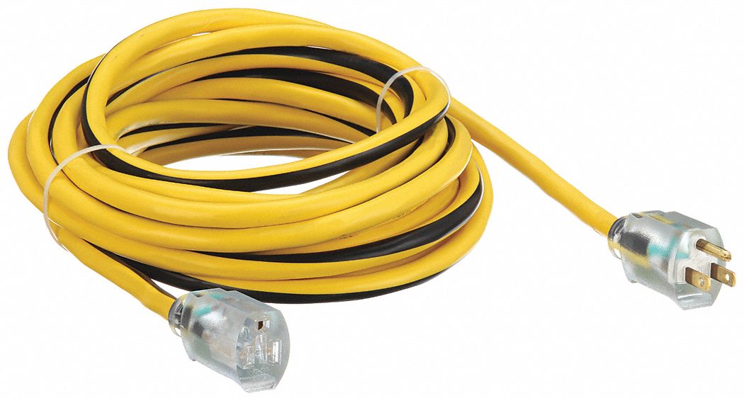 LIGHTED EXTENSION CORD, 25 FT CORD, 12 AWG WIRE SIZE, 12/3, SJTW, NEMA 5-15P