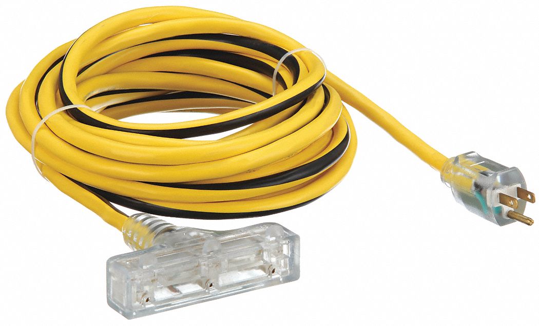 RALLONGE ÉLECTRIQUE LUMINEUSE, 25 PI, 12 AWG, 12/3, SJTW, NEMA 5-15P, FORME EN T