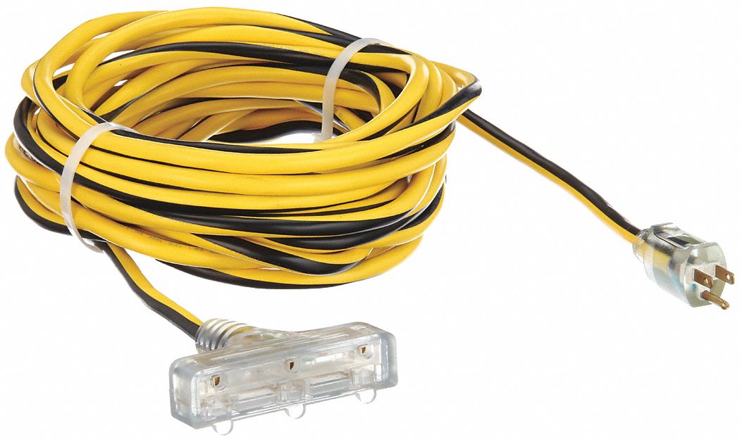 RALLONGE ÉLECTRIQUE LUMINEUSE, 50 PI, 12 AWG, 12/3, SJTW, NEMA 5-15P, FORME EN T