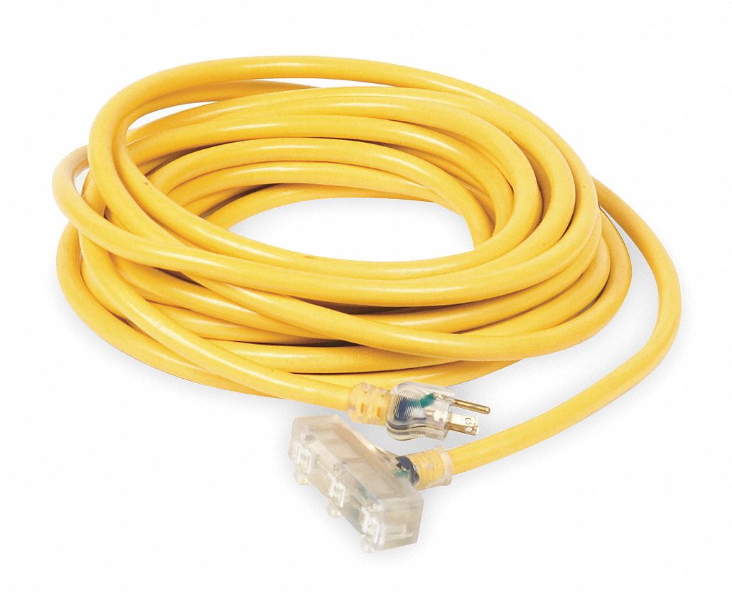 POWER FIRST LIGHTED EXTENSION CORD, 100 FT, 10 AWG WIRE SIZE, 10/3, SJTW,  NEMA 5-15P, YELLOW - Extension Cords - GGE1XUR5