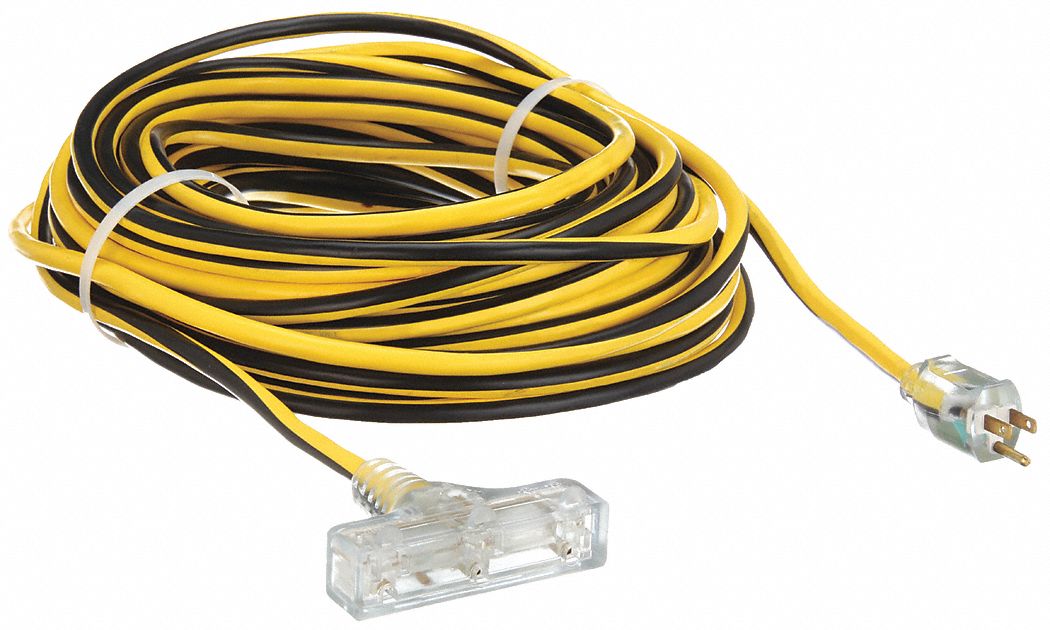 RALLONGE ÉLECTRIQUE LUMINEUSE, CORDON 100 PI, 12 AWG, 12/3, SJTW, NEMA 5-15P, ROND