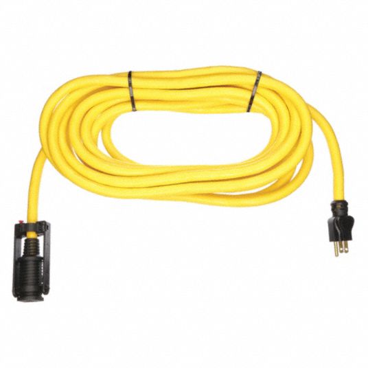 Locking Extension Cord, Outdoor, 15.0, 125V AC, Number of Outlets 1, Yellow  with Black Stripe - Grainger