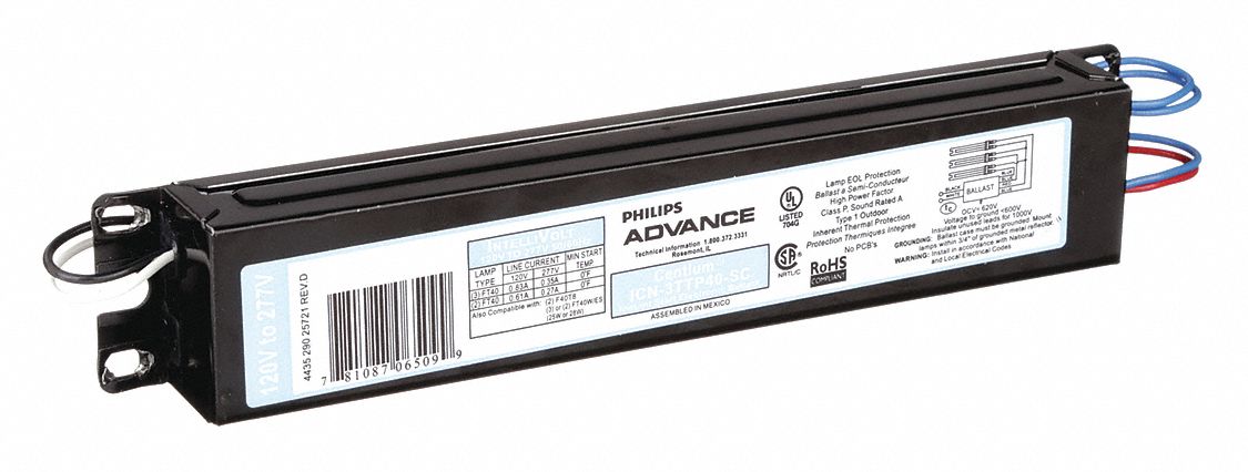 BALLAST CFL, COMPACT FLUORESCENT, 120 À 277VCA, 3 AMPOULES, 40W AMPOULE MAX