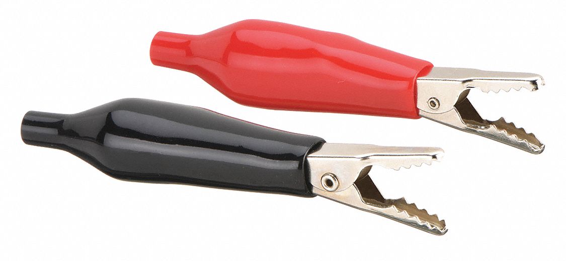 Alligator Clip Set, Fully Insulated, 1 Red/1 Black, 22 14 Wire