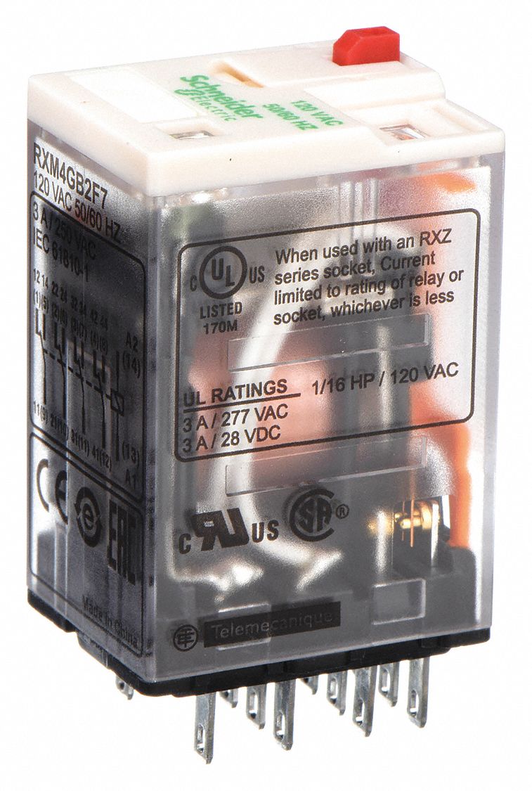 General Purpose Relay: Socket Mounted, 3 A Current Rating, 120V AC, 14 Pins/Terminals