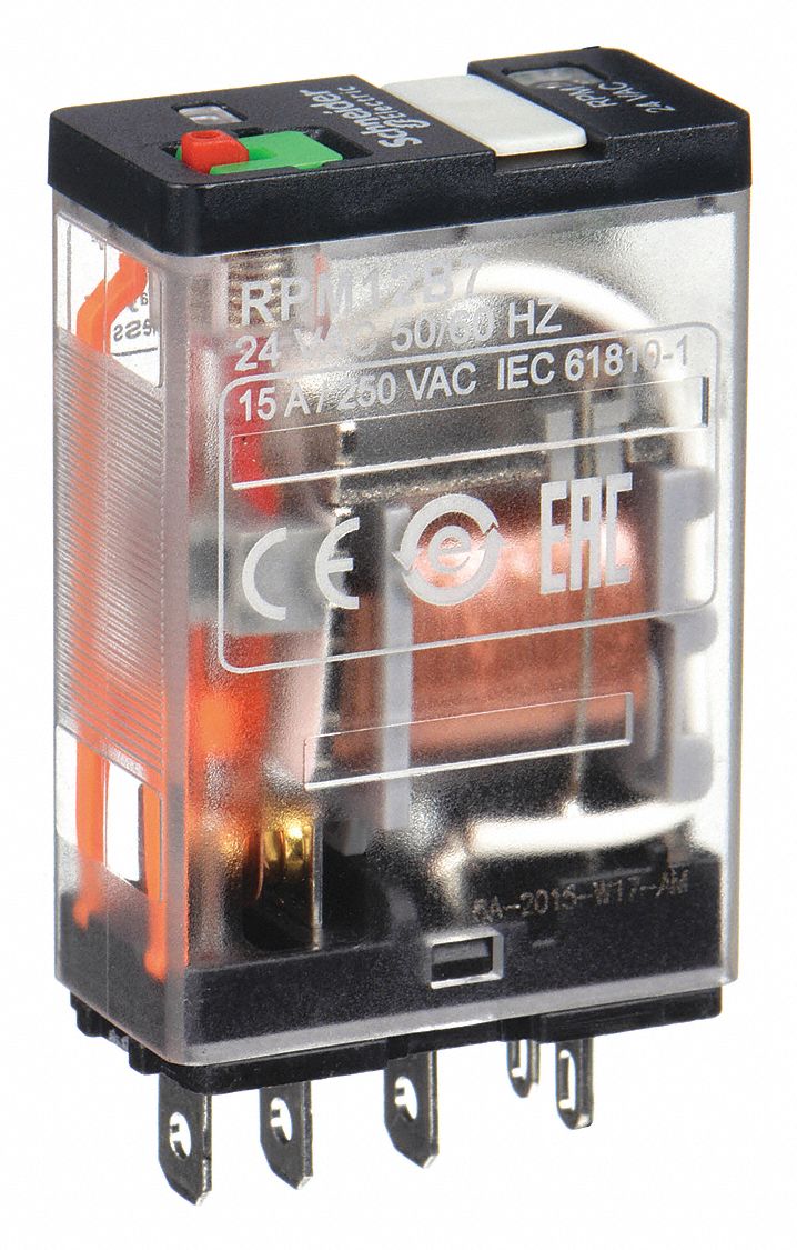 General Purpose Relay: Socket Mounted, 15 A Current Rating, 24V AC, 5 Pins/Terminals, SPDT
