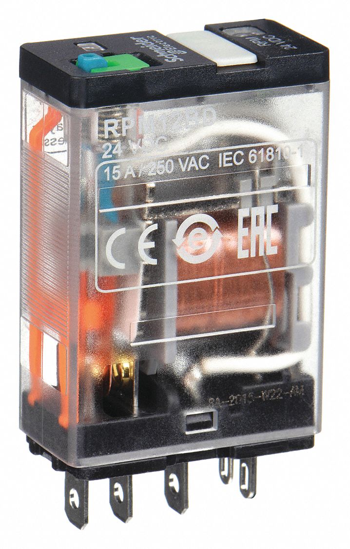 General Purpose Relay: Socket Mounted, 15 A Current Rating, 24V DC, 5 Pins/Terminals, SPDT