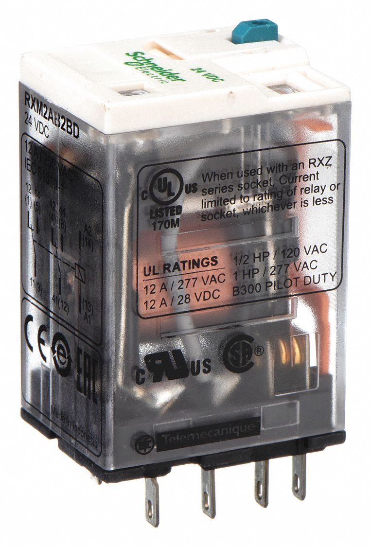 SCHNEIDER General Purpose Relay: Socket Mounted, 12 A Current Rating, 24V  DC, 8 Pins/Terminals, DPDT