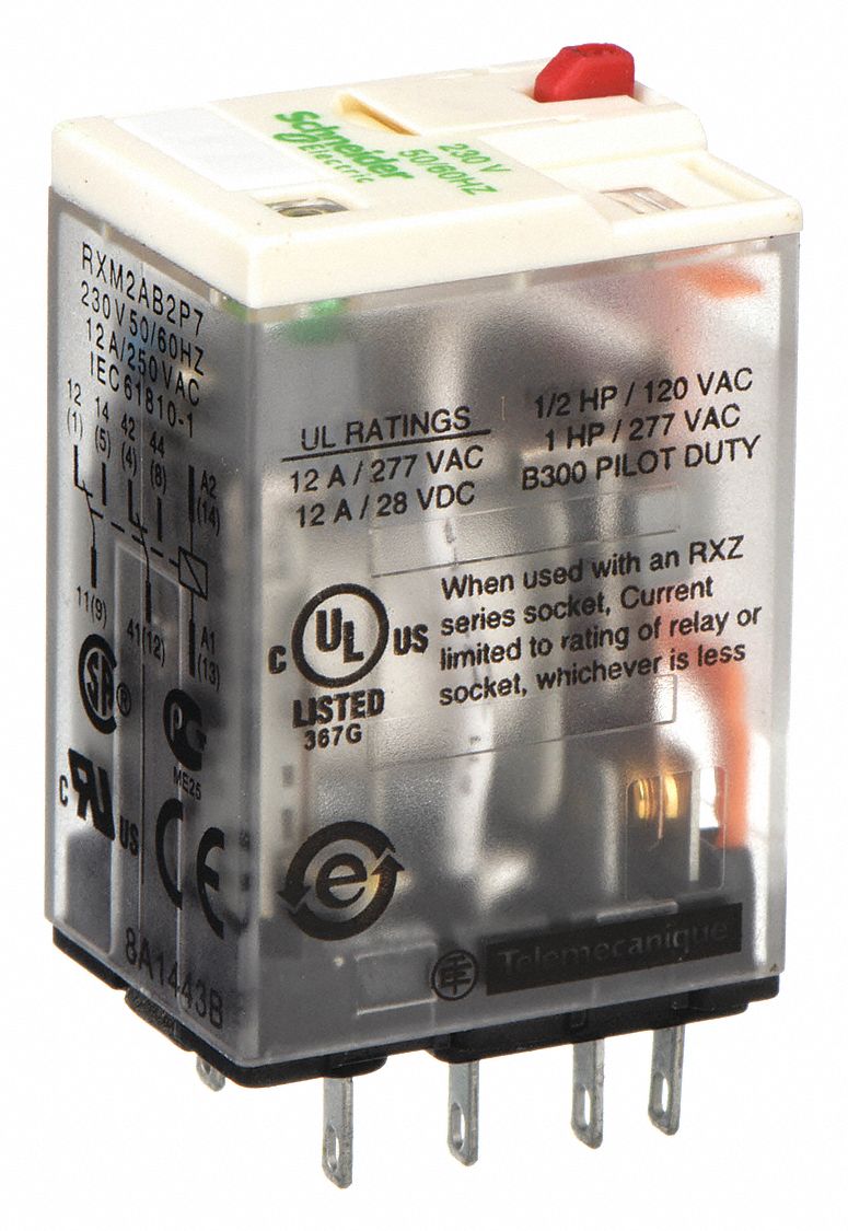 General Purpose Relay: Socket Mounted, 12 A Current Rating, 230V AC, 8 Pins/Terminals