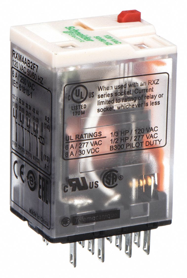 General Purpose Relay: Socket Mounted, 6 A Current Rating, 120V AC, 14 Pins/Terminals