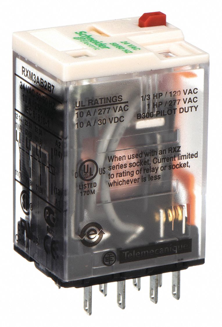 General Purpose Relay: Socket Mounted, 10 A Current Rating, 24V AC, 11 Pins/Terminals