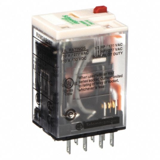 SCHNEIDER General Purpose Relay: Socket Mounted, 10 A Current Rating, 24V  AC, 11 Pins/Terminals