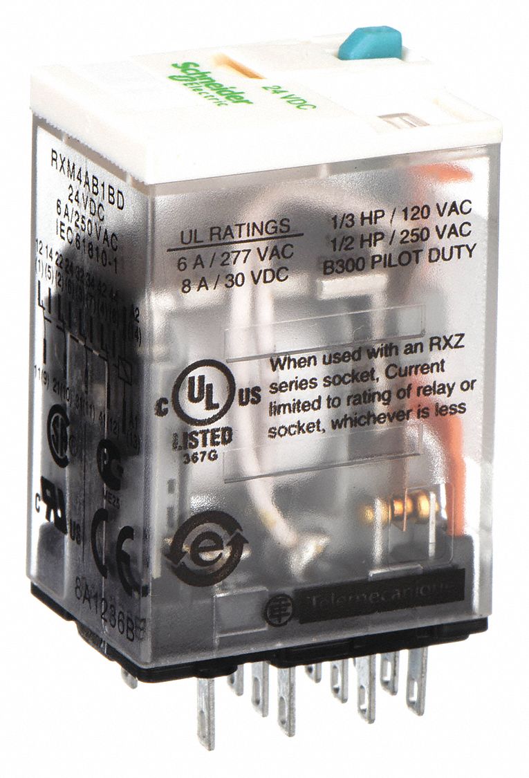 GENERAL PURPOSE RELAY, SOCKET MOUNTED, 6 A CURRENT RATING, 24V DC, 14 PINS/TERMINALS, 4PDT