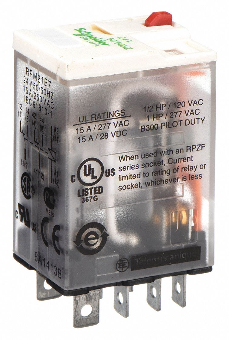 General Purpose Relay: Socket Mounted, 15 A Current Rating, 24V AC, 8 Pins/Terminals, DPDT