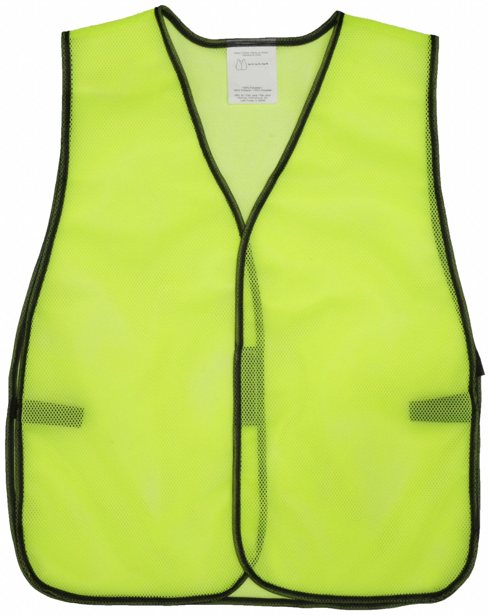 HI-VIS VEST, UNIVERSAL, LIME, POLYESTER MESH, HOOK & LOOP