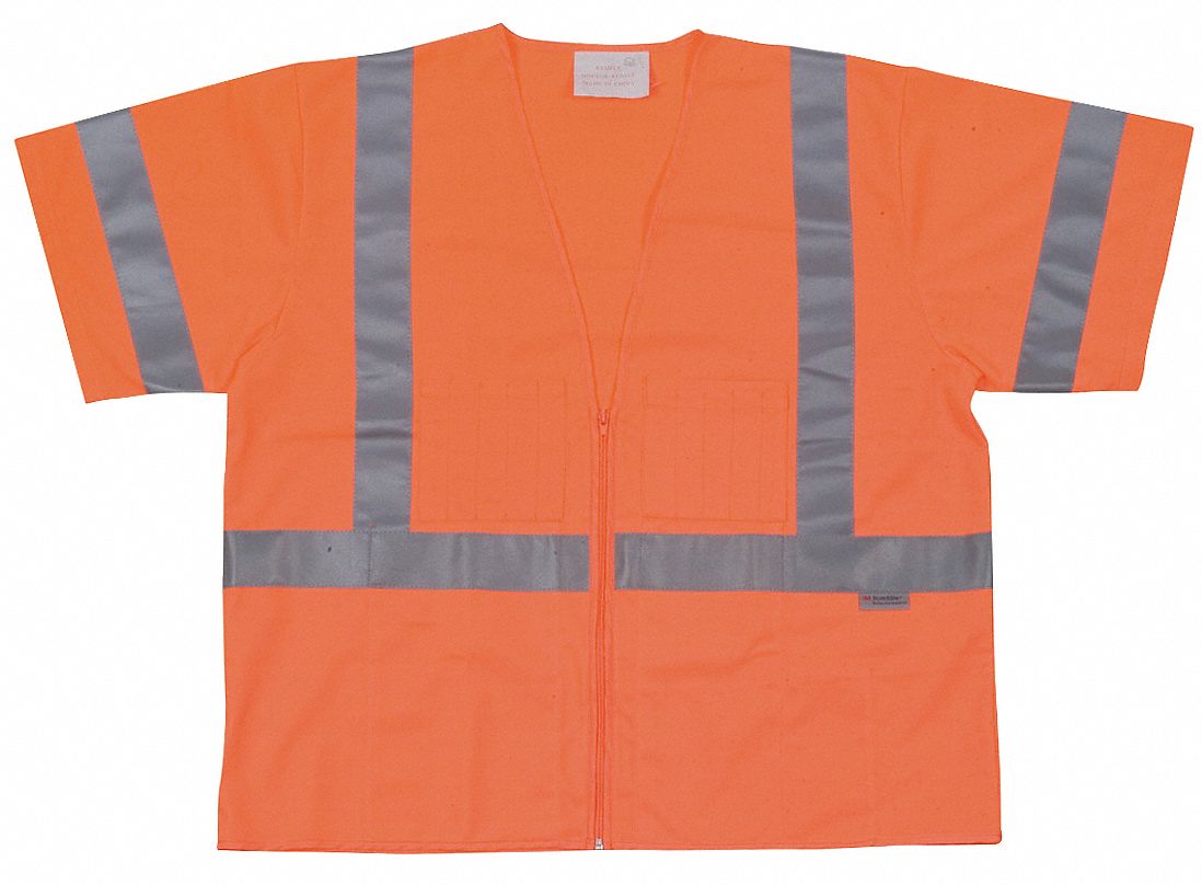 GILET HTE VISIBILITÉ,ANSI CLASSE 3,G,ORNG,POLYESTER,FERMETURE À GLISSIÈRE