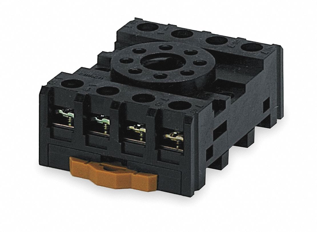 RELAY SOCKET, 10 A RATING, DIN-RAIL AND SURFACE SOCKET MOUNTING, 8 PINS, A SOCKET