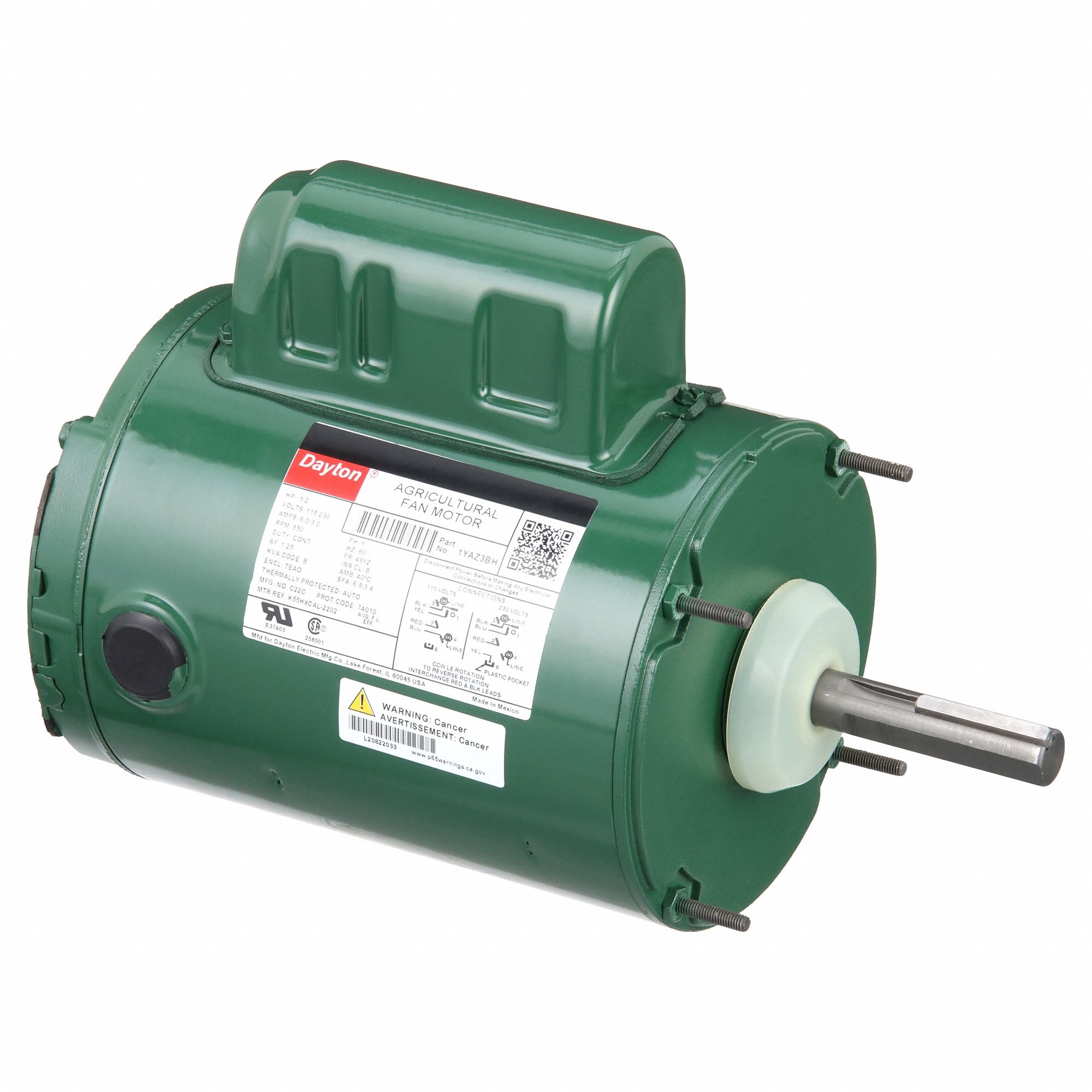 FAN MOTOR,1/2 HP,850 RPM,115/230 V