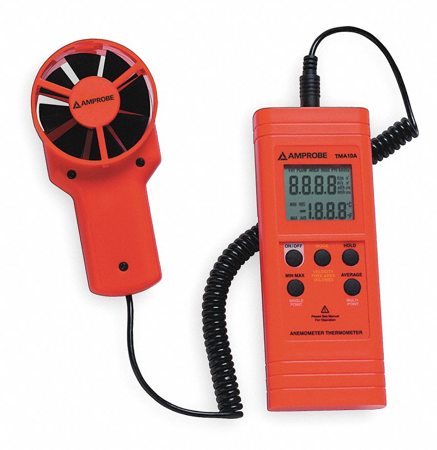 Anemometer, 125 to 4900 Velocity (FPM), 0.4 to 25 Velocity (MPS) Grainger