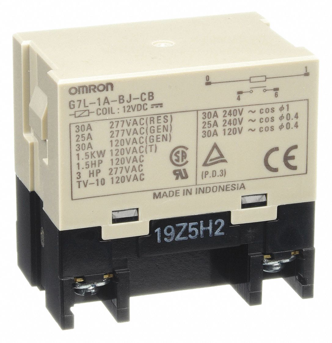 Enclosed Power Relay: Bracket Mounted, 30 A Current Rating, 12V DC, 4 Pins/Terminals, SPST-NO