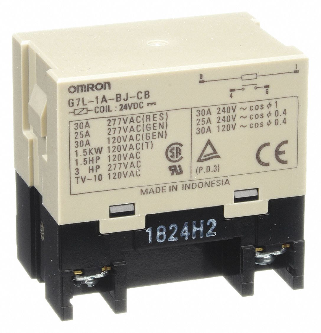 Enclosed Power Relay: Bracket Mounted, 30 A Current Rating, 24V DC, 4 Pins/Terminals, SPST-NO