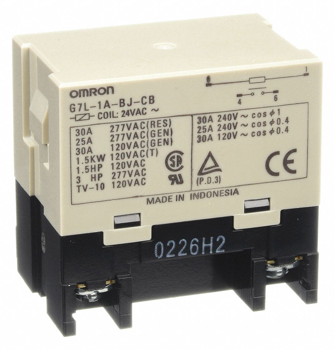 Enclosed Power Relay: Bracket Mounted, 30 A Current Rating, 24V AC, 4 Pins/Terminals, SPST-NO