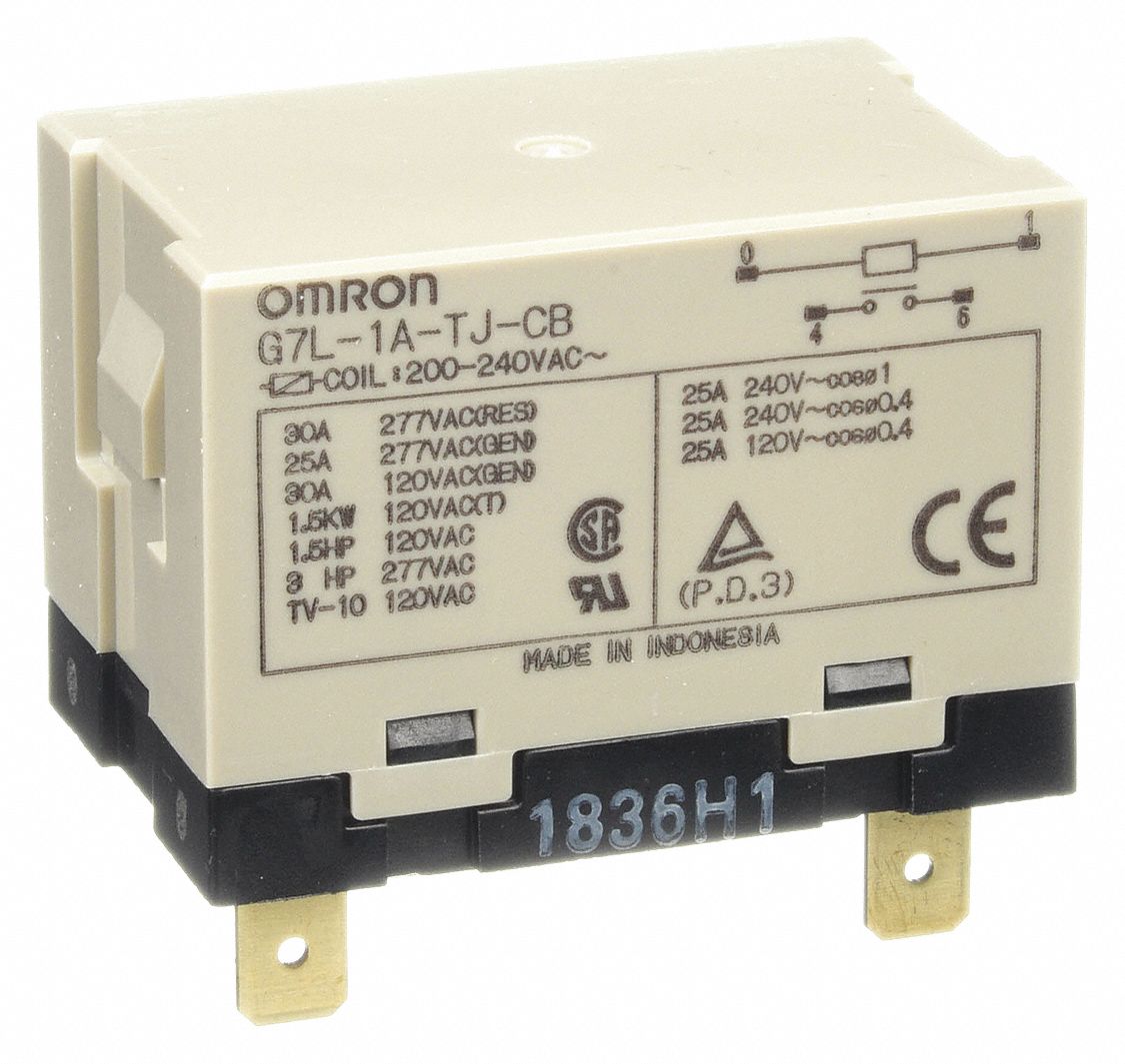 Enclosed Power Relay: Bracket Mounted, 30 A Current Rating, 200/240V AC, 4 Pins/Terminals