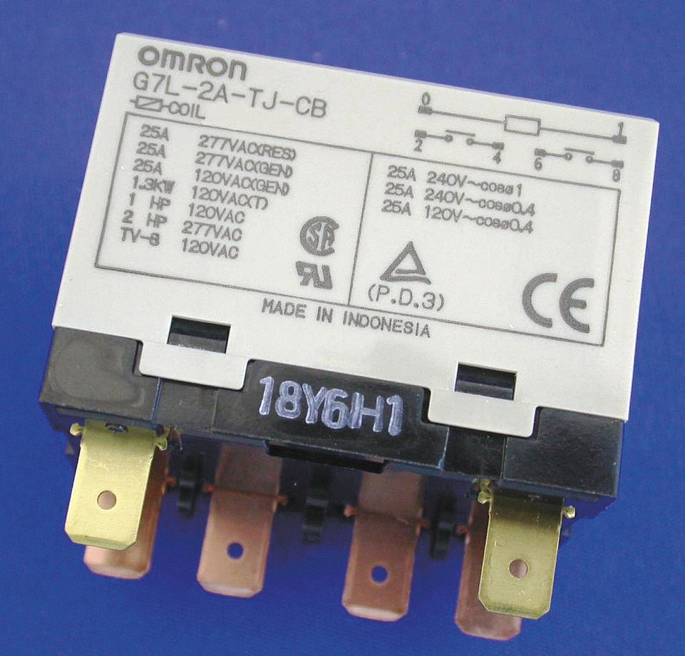 ENCLOSED POWER RELAY, BRACKET MOUNTED, 30 A CURRENT RATING, 100/120V AC, 6 PINS/TERMINALS