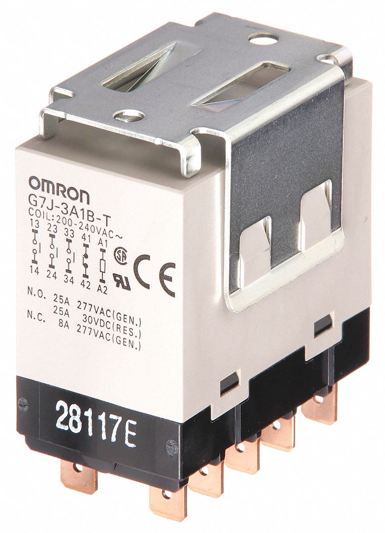 Enclosed Power Relay: Bracket Mounted, 25 A Current Rating, 200/240V AC, 10 Pins/Terminals