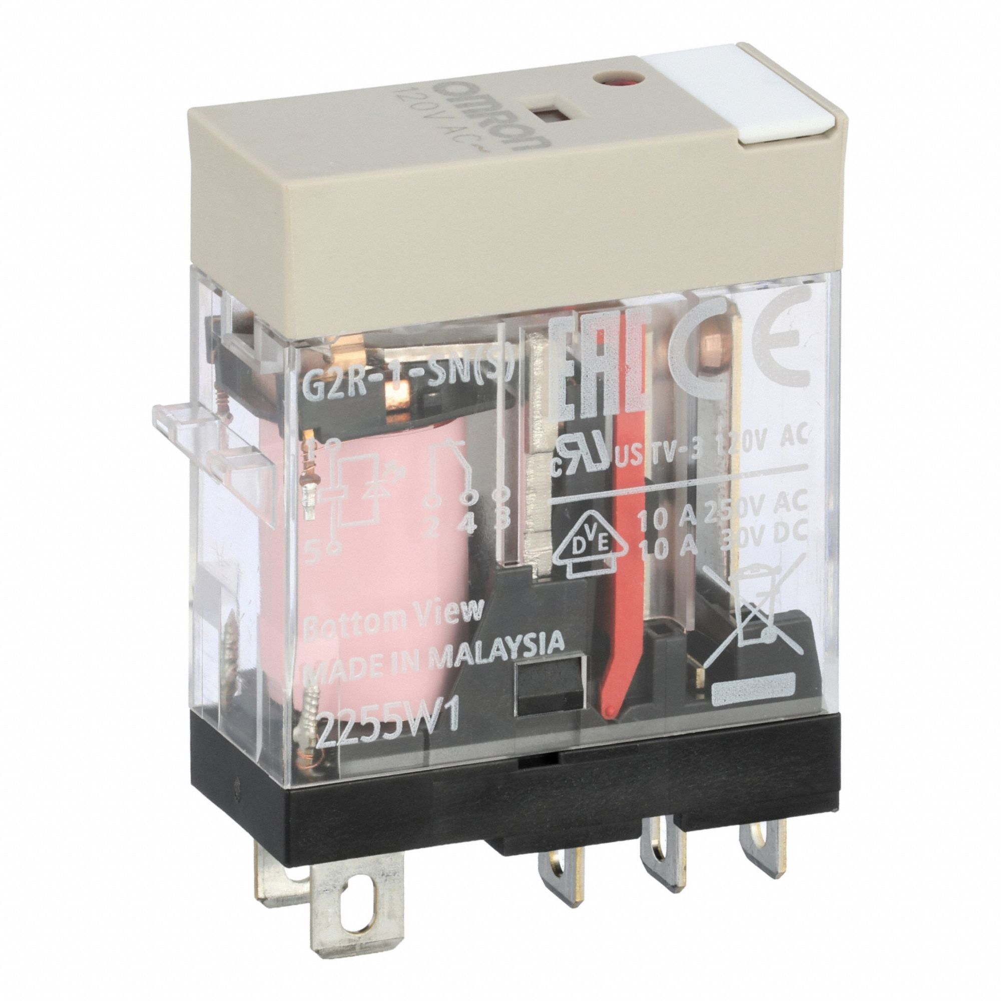 General Purpose Relay: Socket Mounted, 10 A Current Rating, 120V AC, SPDT, 5 Pins/Terminals