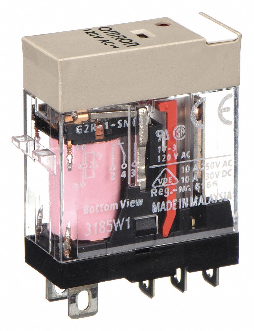 GENERAL PURPOSE RELAY, SOCKET MOUNTED, 10 A CURRENT RATING, 120V AC, 5 PINS/TERMINALS, SPDT